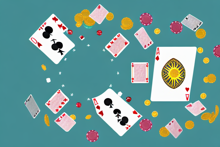 A poker table with cards and chips