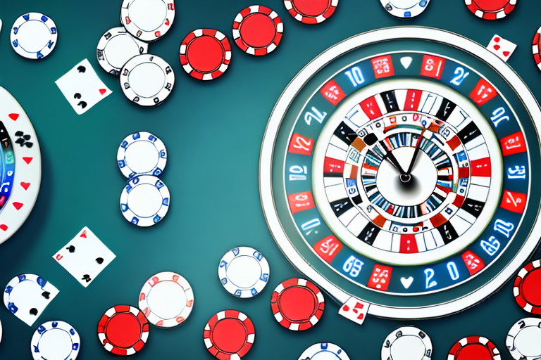 A poker table with a clock embedded in it